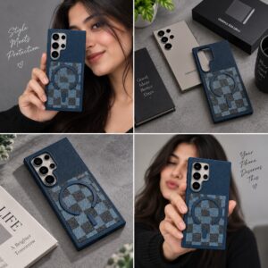 Blue Check Mag Case For Samsung phone Series (Inside Microfiber)